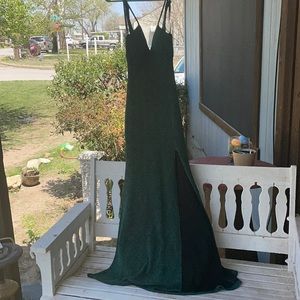 Emerald green sparkly prom dress